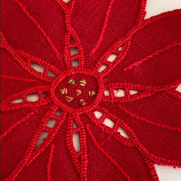 4 Red Embroidered Cotton Coasters- Christmas Decor - Picture 2 of 5